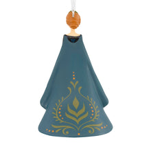 Load image into Gallery viewer, Decorative hanging ornament with blue base and gold design, attached to a wooden bead on a white background.