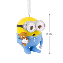Load image into Gallery viewer, Minion figurine holding a teddy bear with dimensions indicated on a white background
