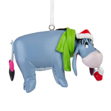 Load image into Gallery viewer, Eeyore Christmas ornament with a green scarf and red shoes on a white background