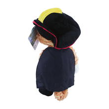 Load image into Gallery viewer, Puss In Boots Shrek Movie Plush toy wearing a black cape with a yellow feather on a white background rear view
