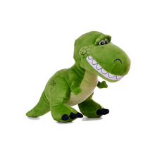 Load image into Gallery viewer, Rex the green plush dinosaur toy from Toy Story 5 with a smiling face, black claws, and a light green belly, photographed on a plain white background.