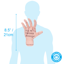 Load image into Gallery viewer, The Thing Illustration of a hand with a tattoo and measurement details on a blue silhouette background, featuring the MERCHIMPO logo.