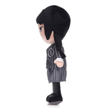 Load image into Gallery viewer, Plush toy with black hair and striped outfit on a white background