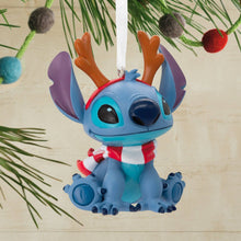 Load image into Gallery viewer, Decorative ornament of a cartoon character with reindeer antlers and a scarf hanging on a Christmas tree.