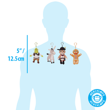 Load image into Gallery viewer, Shrek Plush Bag Clips Set of 4 – Shrek, Donkey, Puss in Boots & Gingy 12.5cm Character Keyring Clips