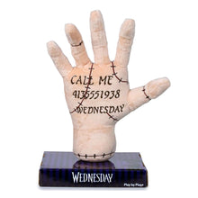 Load image into Gallery viewer, The Thing Plush hand with text on a base, resembling a product from the 'Wednesday' series.
