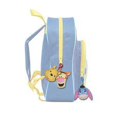 Load image into Gallery viewer, Winnie The Pooh 3 piece bag clip keyrings plush showing all 3 on a blue bag