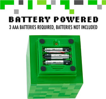 Load image into Gallery viewer, Minecraft Creeper Light with Sound open abck showing battery powered by 3 x AAA Batteries