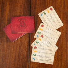 Load image into Gallery viewer, Harry Potter Hogwarts Triva Quiz Game cards and box on wooden table