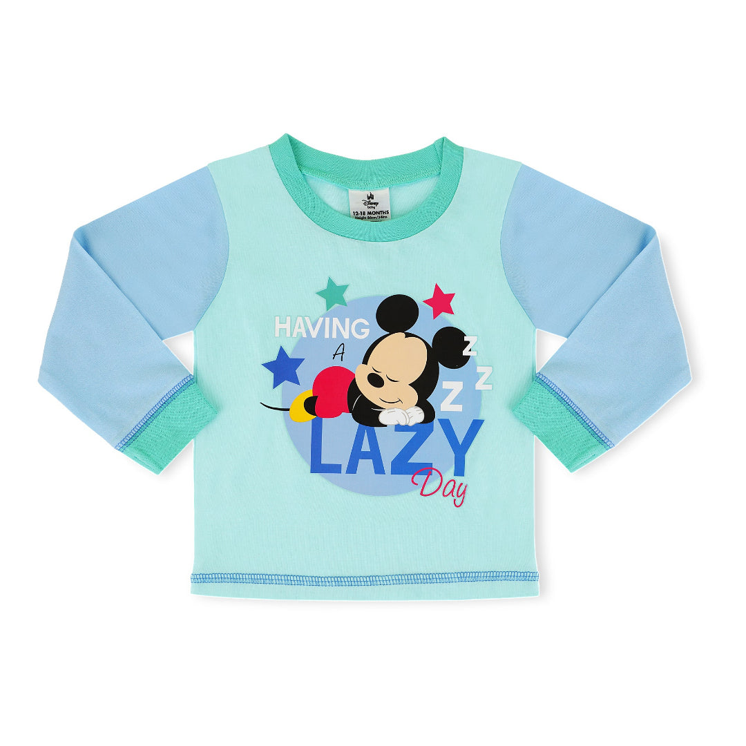 Children's long-sleeve shirt with cartoon character and text on a white background