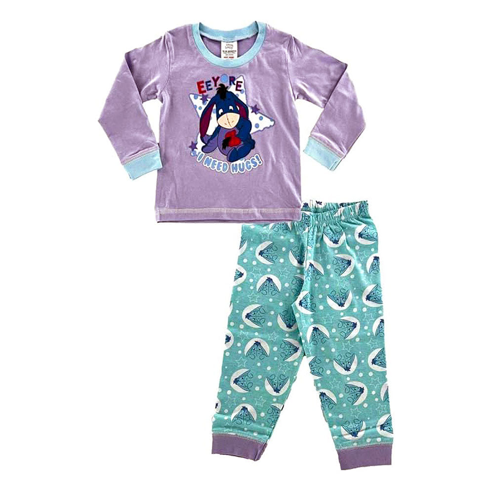 Disney Eeyore Baby Toddler Outfit Pyjamas daywear 2 piece set with purple top and teal pants on a white background