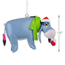 Load image into Gallery viewer, Decorative Christmas ornament of a donkey with a green bag and Santa hat on a white background.
