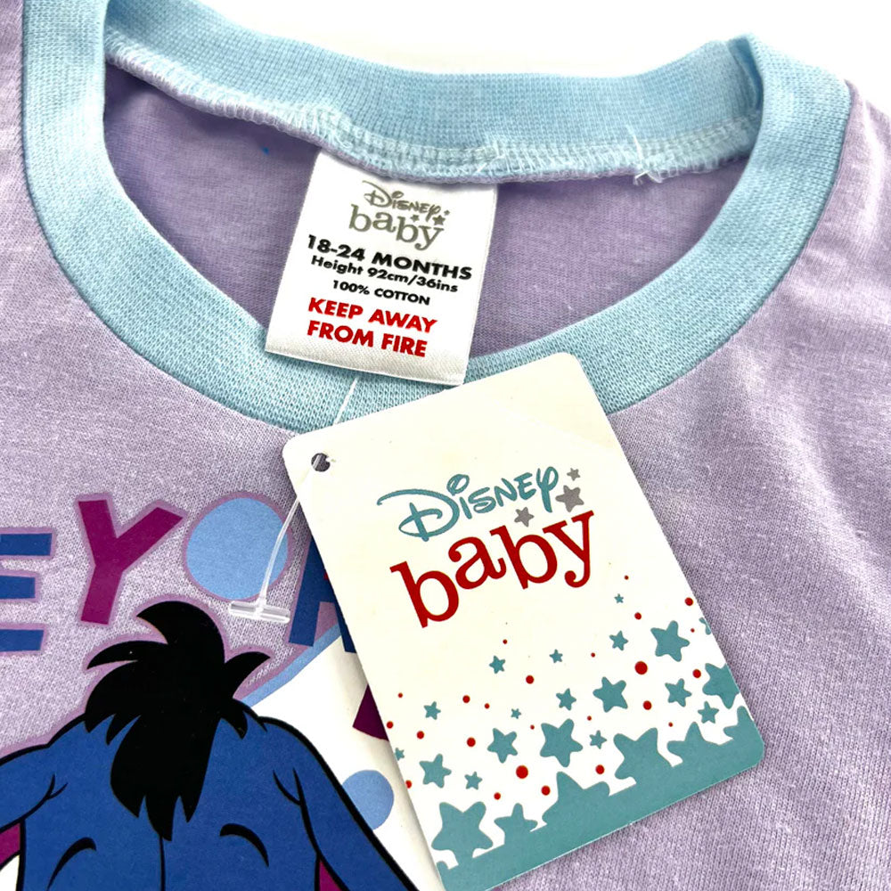 Disney Eeyore Baby Toddler Outfit Pyjamas daywear 2 piece set Close-up of a Disney baby shirt with tags and Eeyore design.