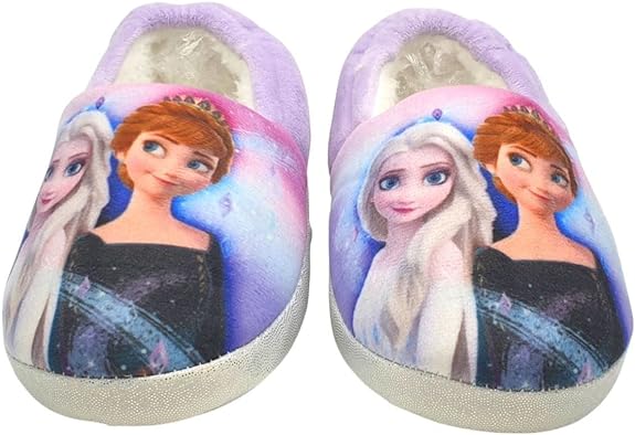 Disney Girls Frozen Slippers Featuring Elsa and Anna, Light Blue, Child Size 6-12