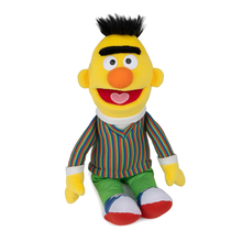 Load image into Gallery viewer, Sesame Street Bert  Plush toy of a character with a yellow face, orange nose, and striped shirt on a white background sitting
