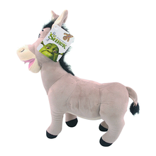 Load image into Gallery viewer, Donkey Shrek The Movie Plush  toy with Shrek branding on a white background side view
