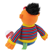 Load image into Gallery viewer, Sesame Street Ernie  Plush toy with orange face, black hair, and striped shirt on a white background rear view
