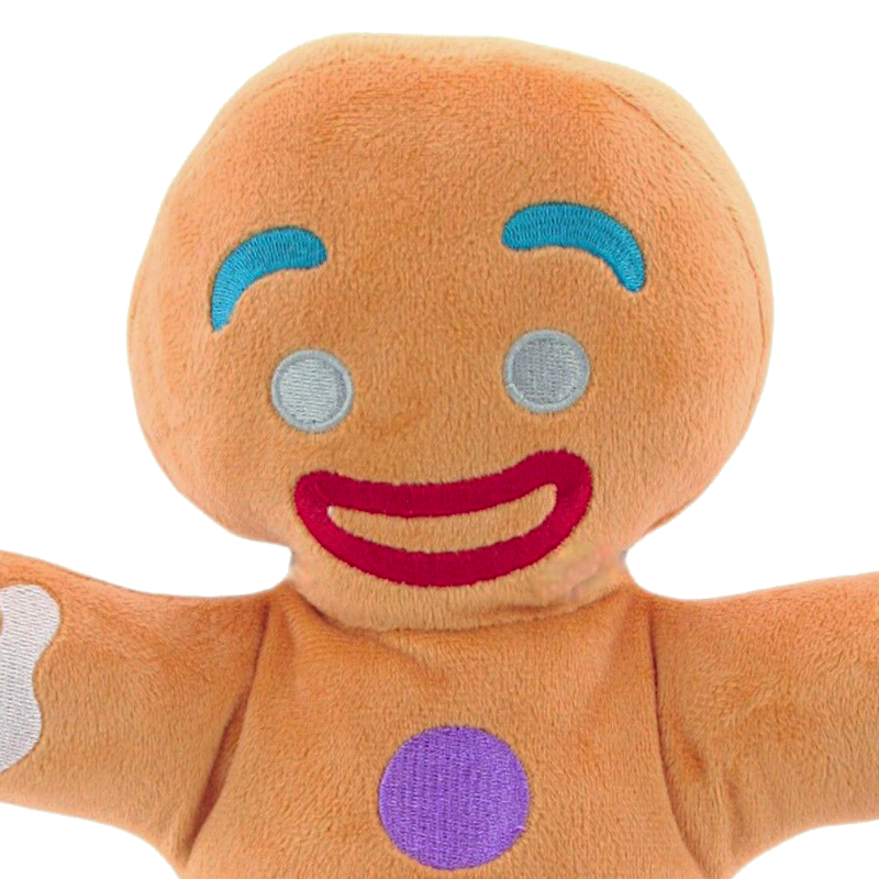 Gingey gingerbread man Plush Shrek The Movie  toy with a happy expression on a white background Close up