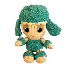 Load image into Gallery viewer, Hula Baby Groot  Plush toy with green fuzzy outfit and hat on a white background
