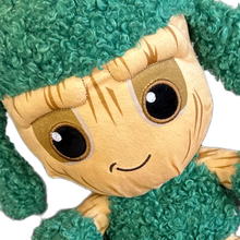 Load image into Gallery viewer, Hula Baby Groot  Plush toy with green hair and a smiling face on a white background
