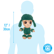 Load image into Gallery viewer, Hula Baby Groot Green plush toy with a measurement label on a light blue background
