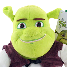 Load image into Gallery viewer, Shrek The Movie Plush toy a green orge character with a brown vest on a white background focus view
