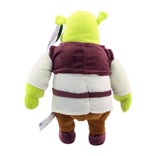 Load image into Gallery viewer, Shrek The Movie Plush toy resembling a character with green skin, white shirt, brown pants, and purple vest on a white background. Rear view
