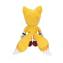 Load image into Gallery viewer, Sonic Friends Tails  Yellow plush toy with fox-like design on a white background rear view 
