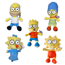 Load image into Gallery viewer, Set of five plush toys resembling characters from The Simpsons a popular animated series on a white background
