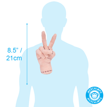 Load image into Gallery viewer, The Thing Measurement chart showing a hand making a peace sign with text indicating &#39;8.5&quot; / 21cm&#39; and a logo in the corner.
