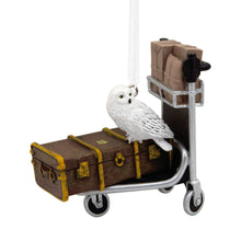 Load image into Gallery viewer, Harry Potter Decorative ornament with a owl on a suitcase and trolley on a white background
