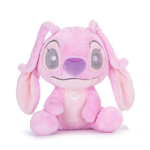 Disney Lilo & Stich Angel Snuggletime Pink plush toy with large eyes on a white background