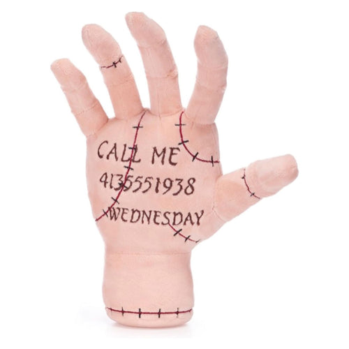 The Thing Plush hand toy with stitched text on a white background