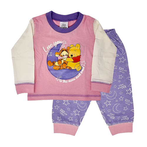 Winnie The Pooh Love You To The Moon Girls Baby PJs Pink and purple long sleeve baby pyjamas