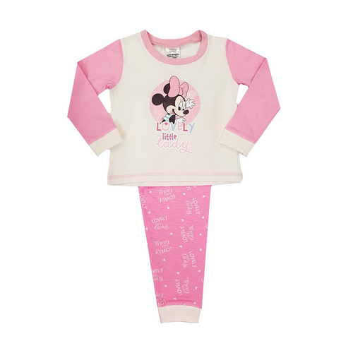 Disney Baby Pyjamas Set Minnie Mouse Lovely Little Lady Pink and Cream Long Sleeve PJs 