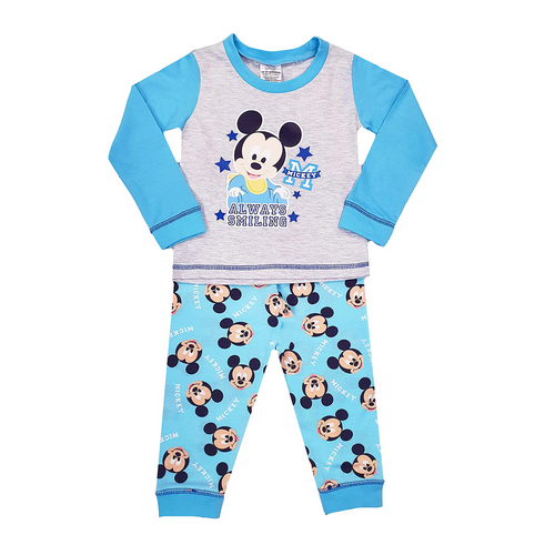 Baby Mickey Always Smiling Baby PJs Set light blue and grey long sleeve pyjamas