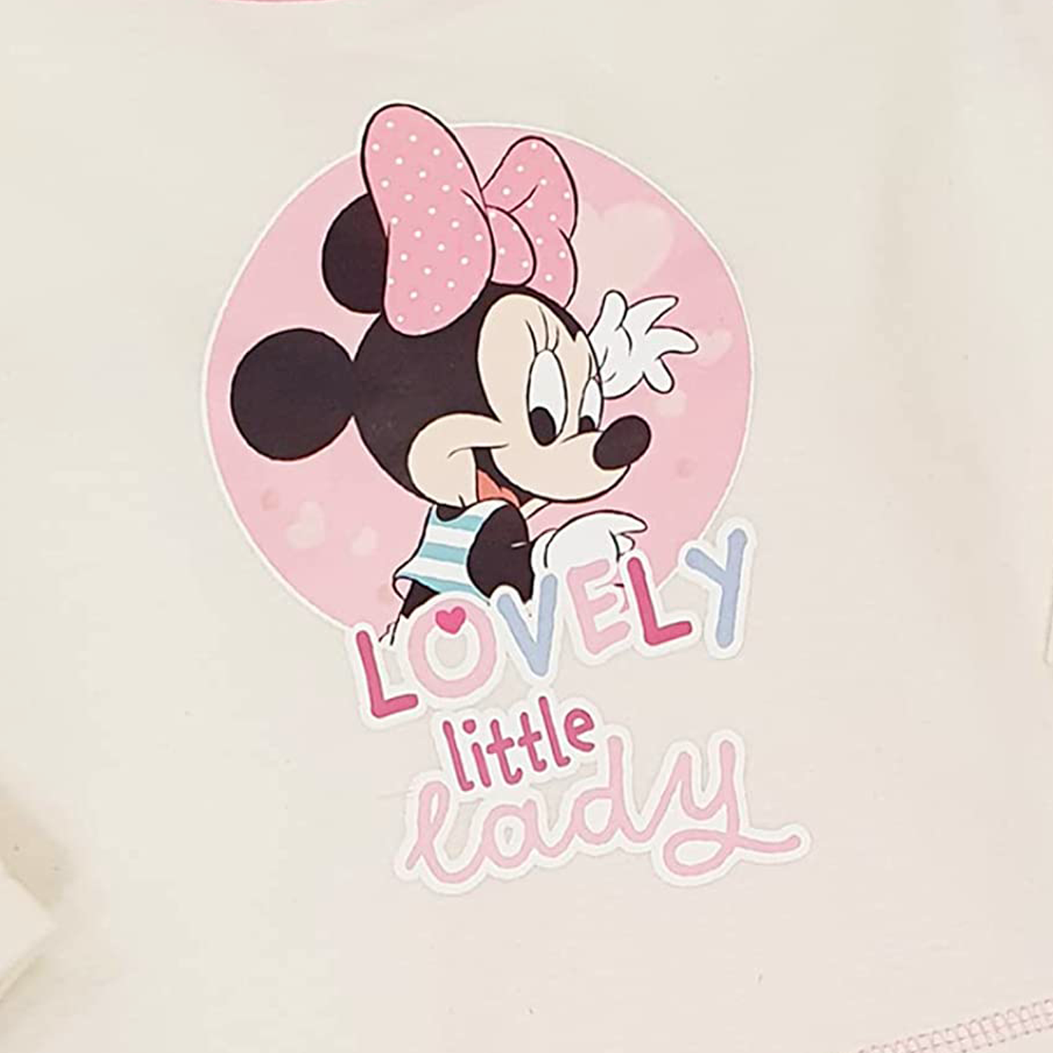 Disney Baby Pyjamas Set Minnie Mouse Lovely Little Lady Pink and Cream Long Sleeve PJs Logo Close Up