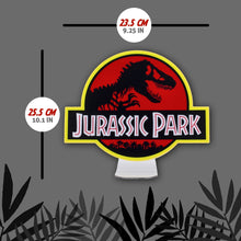 Load image into Gallery viewer, Jurassic Park Logo Light showing size 25.5cm x 23.5cm
