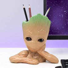 Load image into Gallery viewer, Groot Plant Pot Pen Holder with pencils and purple Marvel background
