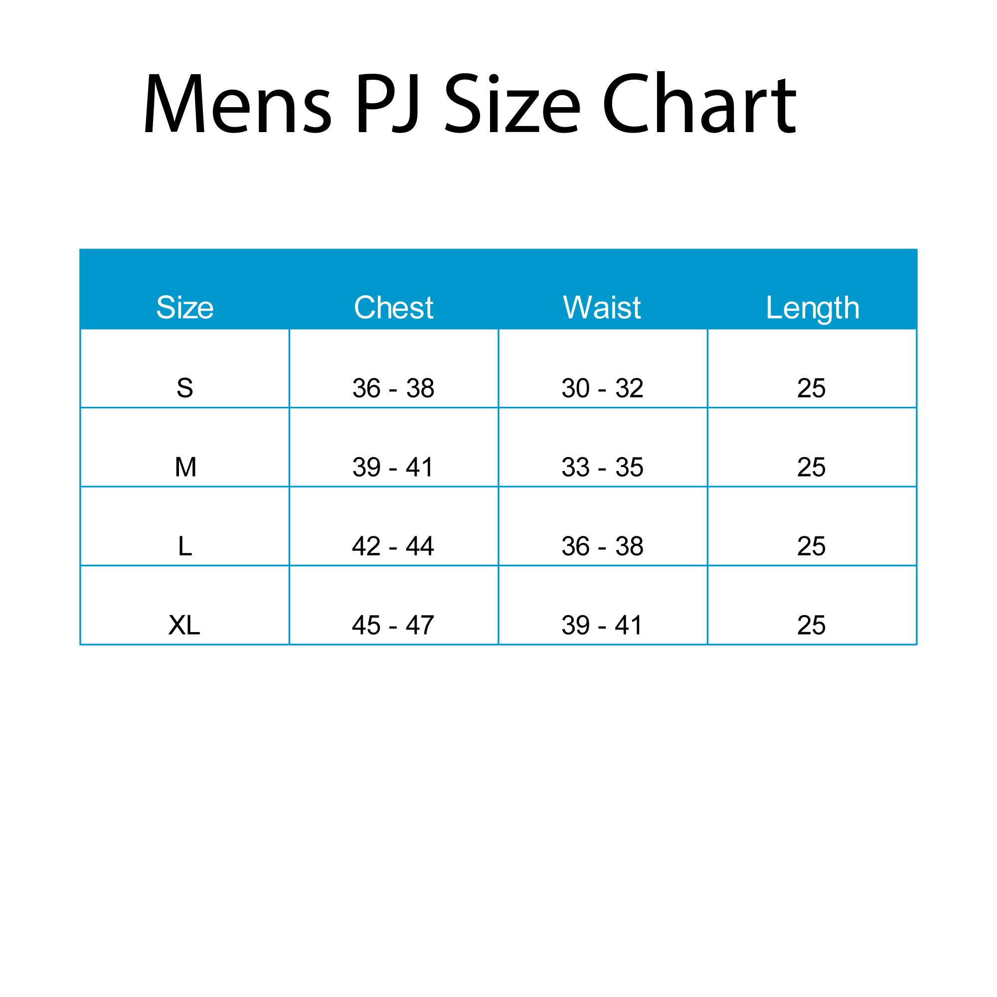 Mens PJ Size Chart