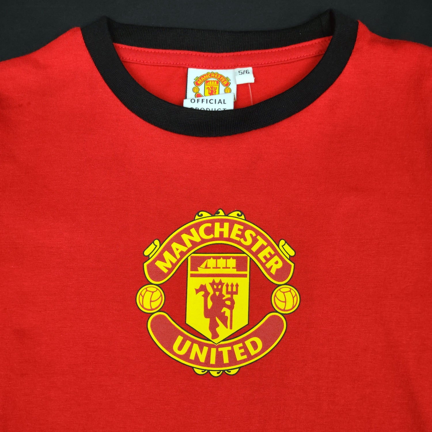 Kids Manchester United Short Pyjamas Official Set Top Detail