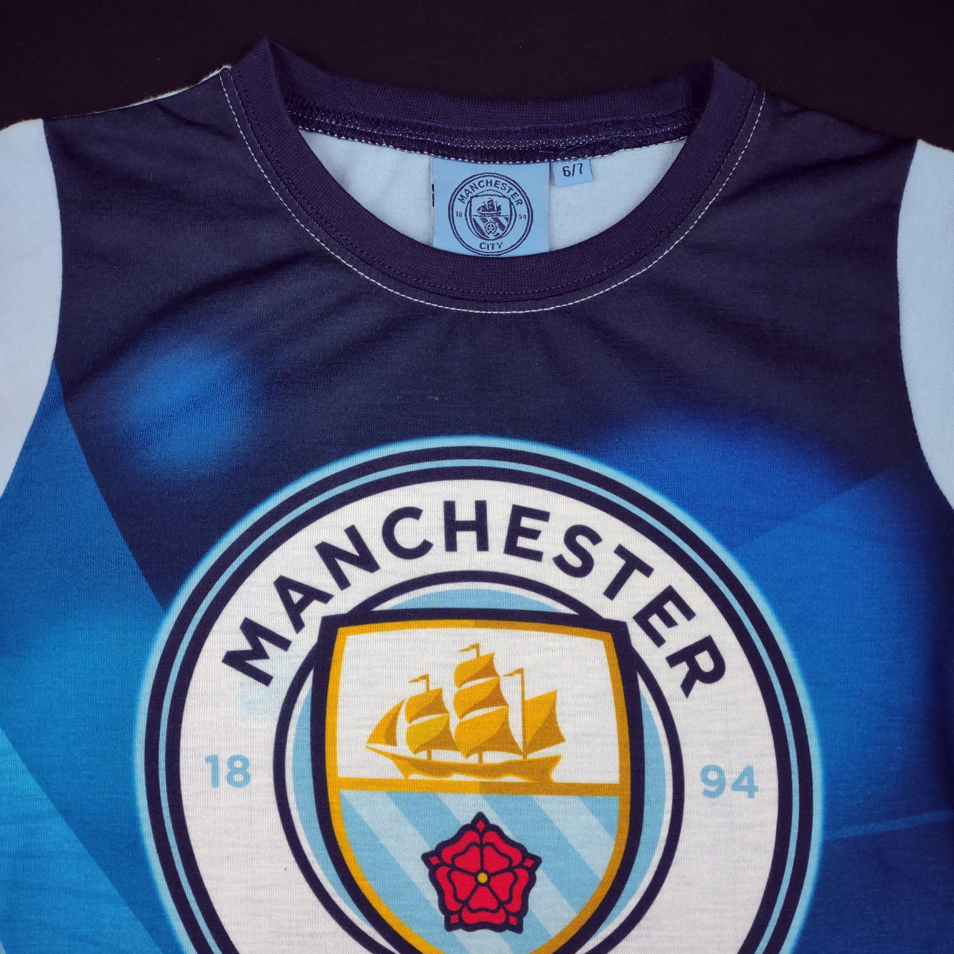 Manchester City Long Sleeve Pyjamas Set Top Detail