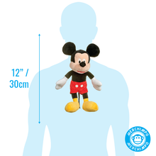 Load image into Gallery viewer, Mickey Mouse Classic Disney Soft Plush Toy 30cm / 12 &quot; Size chart showing height against human body
